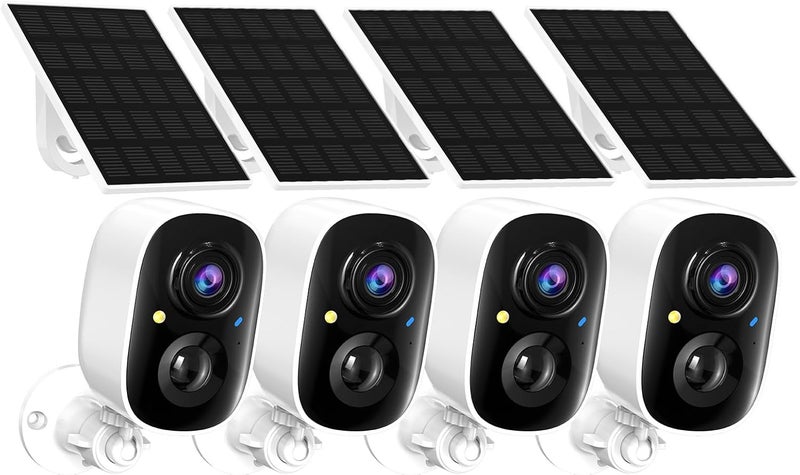 Tziarp 2K FHD Solar Powered Security Cameras Wireless Outdoor,WiFi Wireless Cameras,Outside Cameras for Home Security,AI Motion Detection,Color Night Vision,Spotlight,Siren Alarm,SD/Cloud Storage,4 Pack - Image 1